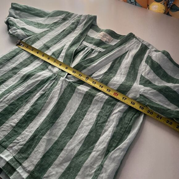 Birds Of Paradise By Trovata Neve Shirt Aloe Stripe Sz M Linen Camp Lagenlook - Picture 7 of 8